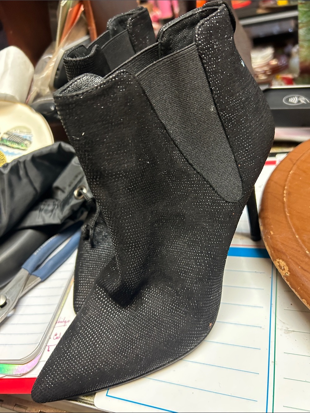 Stuart Weitzman Black Sparkle Pointed-Toe Stiletto Ankle Boots